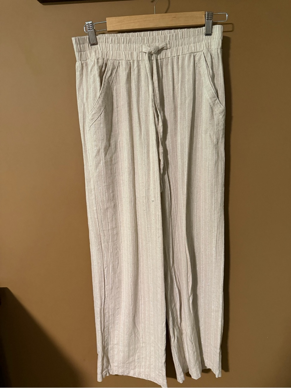 Sienna Sky Lightweight Drawstring Wide-Leg Pants in Off-White